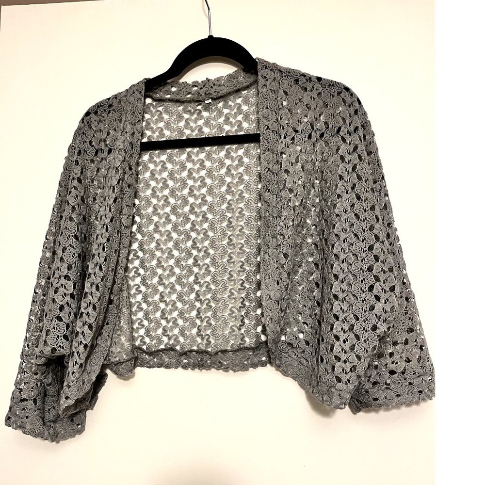 Crochet Knit Bolero Shrug in Grey